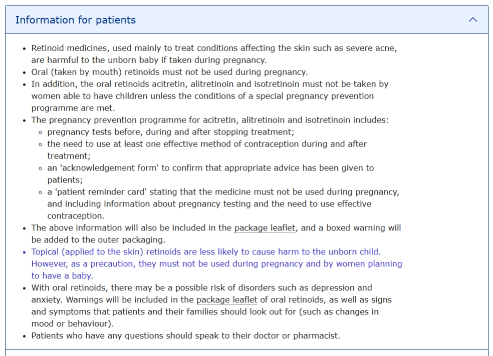 EMA guidance on retinoid-containing medicinal products