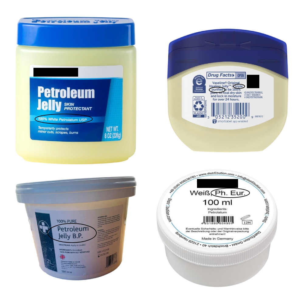 Examples of product labels with refined petroleum jelly